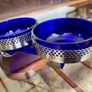Vintage 1950s Cobalt Blue Glass & Silver Chrome Double Table Basket Image 8