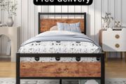 Single Bed Frames with Wood Headboard