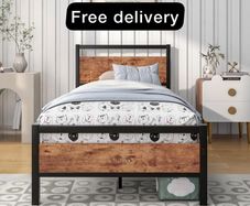 Single Bed Frames with Wood Headboard