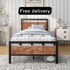 Single Bed Frames with Wood Headboard