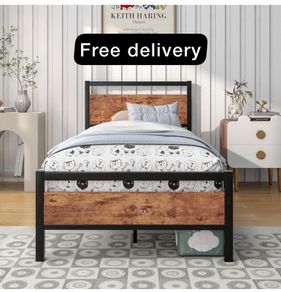 Single Bed Frames with Wood Headboard
