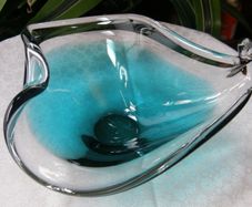 Murano Art Glass Bowl, Aqua/Teal Blue, Vintage Italian Hand Blown, 22cm