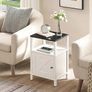 Beside Table with Charging Station, Side Table with Storage, Bedside Cabinet with USB Ports and Outlets, Wooden Nightstand for Bedroom, Living Room White and Black Image 4