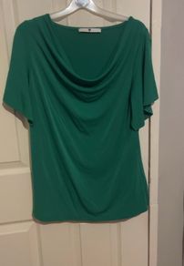 Green cowl neck top with slit in sleeves