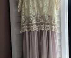 Jovonna London Cream Lace & Pink Chiffon Dress