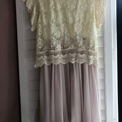 Jovonna London Cream Lace & Pink Chiffon Dress