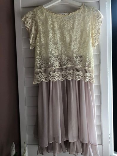 Jovonna London Cream Lace & Pink Chiffon Dress