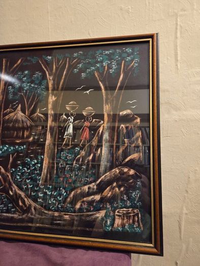 Vintage Haitian Art Painting on Fabric - Signed