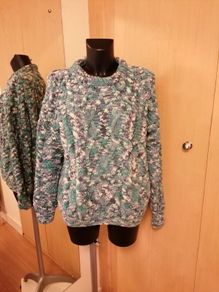 Wool Mix Aran Hand Knit Jumper Large New