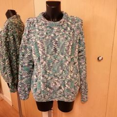 Wool Mix Aran Hand Knit Jumper Large New