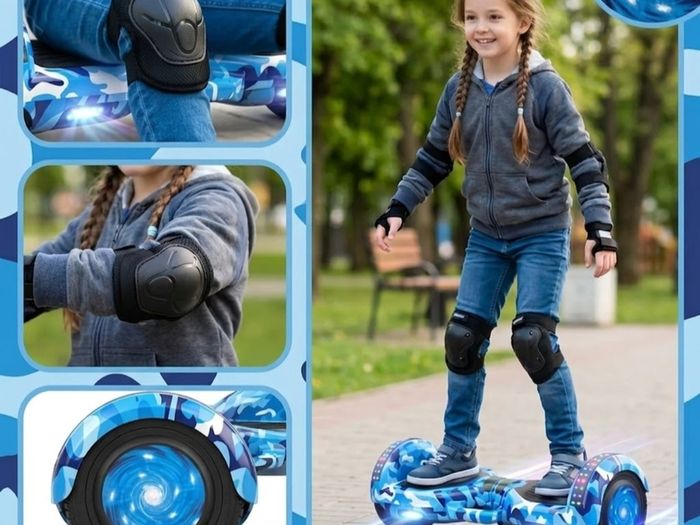 8" Camo Blue Hoverboard with Bluetooth, 6 LED Lights & Free Protective Pads