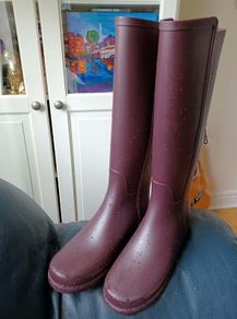 New burgundy tall rubber wellington boots - 38.