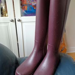 New burgundy tall rubber wellington boots - 38.
