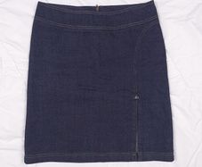 Tara Jarmon Dark Wash Indigo Navy Blue Denim Contrast Stitch Side Slit Mini Skirt 14UK/42EU