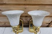 Vintage Ornate Brass Light Wall Sconce with Opal Glass Shade