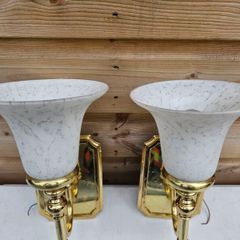 Vintage Ornate Brass Light Wall Sconce with Opal Glass Shade