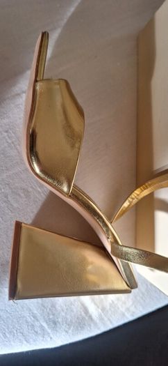 Public Desire Gold Block Heel Sandles.