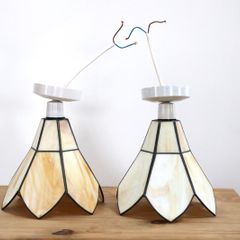 Set of 2 White Liberty-Style Tiffany Glass Chandel
