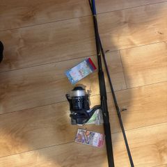 fishing rod and reel read to go sea mackrell pollock rock fishing