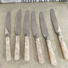 SET OF 6 VTG Everbrite Sheffield England Stainless Steel Knives Mother Of Pearl Handle
