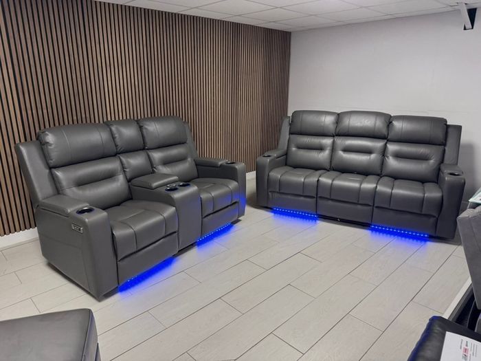 Titan Dark Grey Leather Electric Leather Recliner Sofa