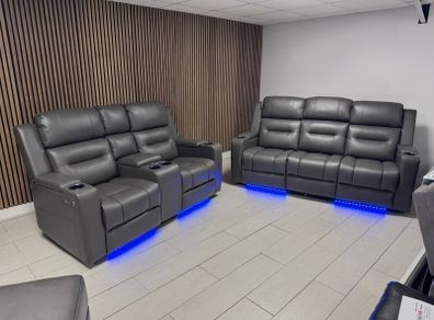Titan Dark Grey Leather Electric Leather Recliner Sofa