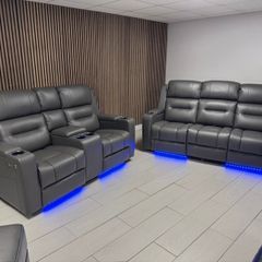 Titan Plus Dark Grey Leather Recliner Sofa