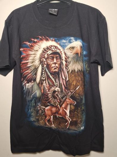 Vintage Wild T Shirt American Indian Eagle Horse Print Front And Back Size Medium