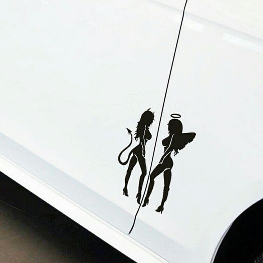 Car Sticker Angel Devil Black White