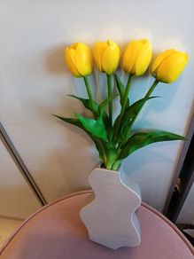 vase and faux tulips