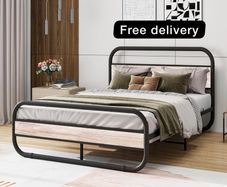 Double Bed Frame with Headboard,Oval-Shaped Platform Bed with Under-Bed Storage