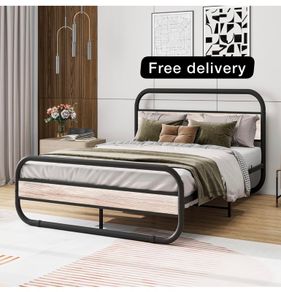 Double Bed Frame with Headboard,Oval-Shaped Platform Bed with Under-Bed Storage