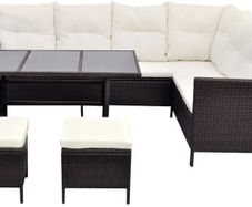 Poly Rattan Garden Furniture 8 Seater Lounge Set Brown Dining Set