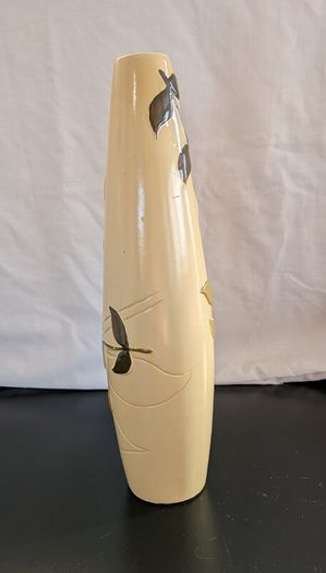 Tall Ceramic Vase Cream Green Botanical Branch Slim 40cm Modern Decor