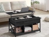 Coffee Table, Height-Adjustable Living Room Table, Coffee Table, Open and Hidden Storage Space, X-Struts, 60 x 100 x (48-62) cm, Anthracite Grey/Black