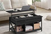 Coffee Table, Height-Adjustable Living Room Table, Coffee Table, Open and Hidden Storage Space, X-Struts, 60 x 100 x (48-62) cm, Anthracite Grey/Black