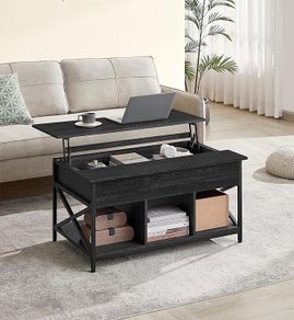 Coffee Table, Height-Adjustable Living Room Table, Coffee Table, Open and Hidden Storage Space, X-Struts, 60 x 100 x (48-62) cm, Anthracite Grey/Black