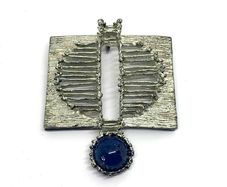 Mid Century Brutalist Silver Pendant with Sodalite