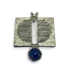 Mid Century Brutalist Silver Pendant with Sodalite