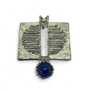 Mid Century Brutalist Silver Pendant with Sodalite