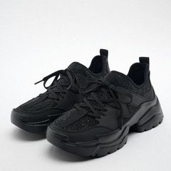 Zara Rhinestones Black Trainers