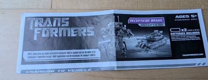 Vintage original Transformers instructions sheet for Deception Brawl 2007