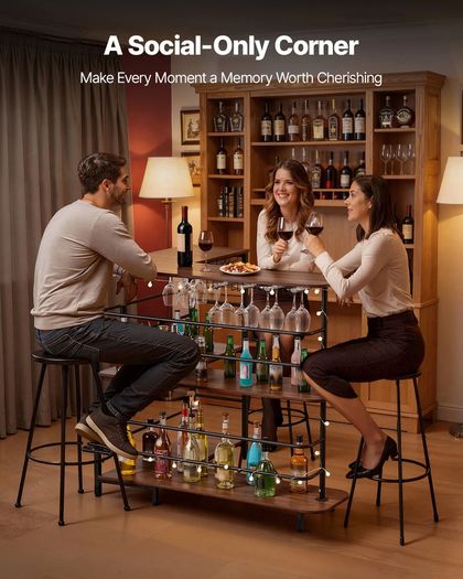 Home Bar Unit, L-Shaped Wine Bar Cabinet Table 3-Tier with Storage Shelves
