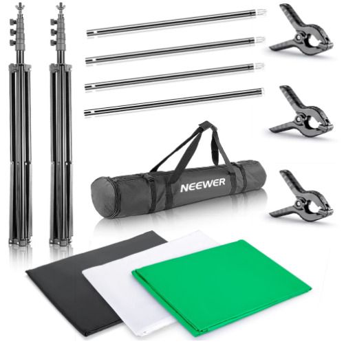 44335 2 x 3m Stand + 1.8x2.8m Muslin Black, White, Green Background