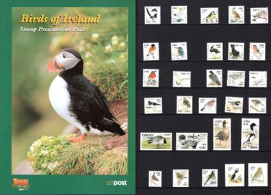 2002-3 Ireland Birds of Ireland Stamp Presentation Pack. Includes all definitive stamps of the Euro Definitive set including 36c wren (only available in booklet)