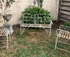 Vintage Wrought Iron Garden Set with Bench and 2 Armchairs (Restoration Project)