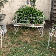 Vintage Wrought Iron Garden Set with Bench and 2 Armchairs (Restoration Project)