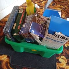 Garage & Household Clearance Job Lot. Vintage Lights, Darts, Clock & Storage Tub
