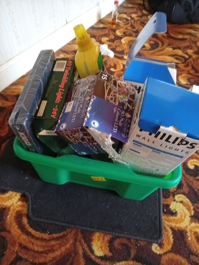 Garage & Household Clearance Job Lot. Vintage Lights, Darts, Clock & Storage Tub