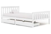 Bed Frame with 2 Drawers White Solid Pine Wood 120x200 cm